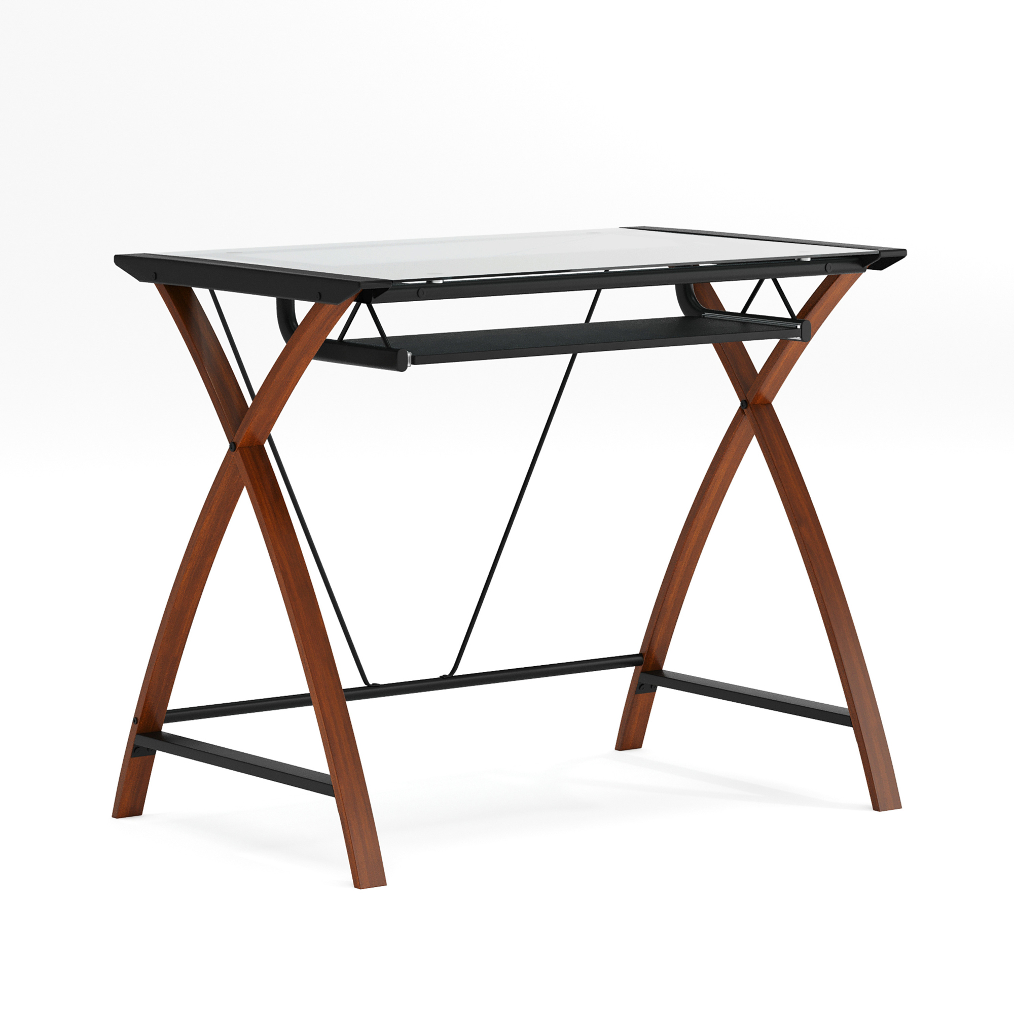 Flash Furniture, Glass Computer Desk with Pull-Out Keyboard Tray, Width 39.5 in, Height 29.75 in, Depth 23.75 in, Model# NANJN2824S